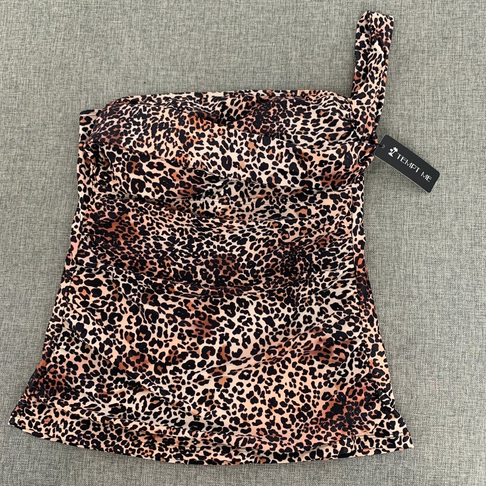 Brand New! Tempt Me Leopard Tankini One Shoulder XL Removable Pads - Picture 2 of 14